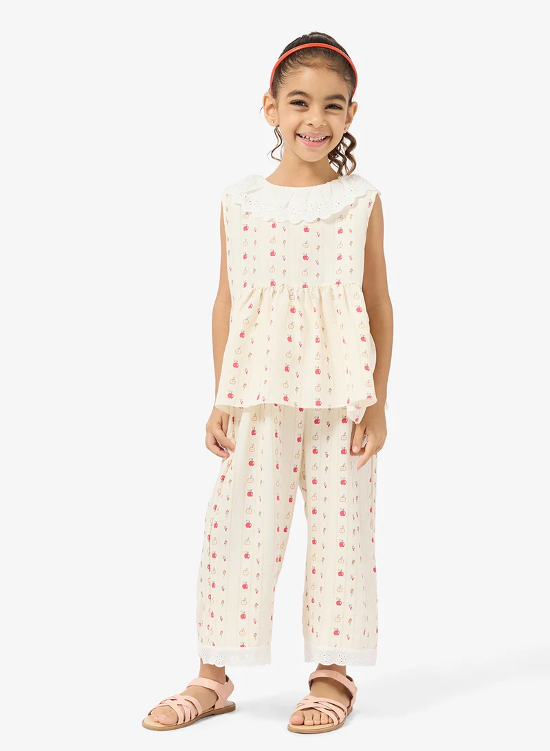 Pinata  Apple Print Lace Collar Top and Pants Set for Women | Best Price UAE
